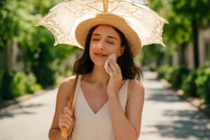 日傘を差してもメイク崩れが気になる？汗による化粧落ちを防ぐ対策と夏の快適テクニック